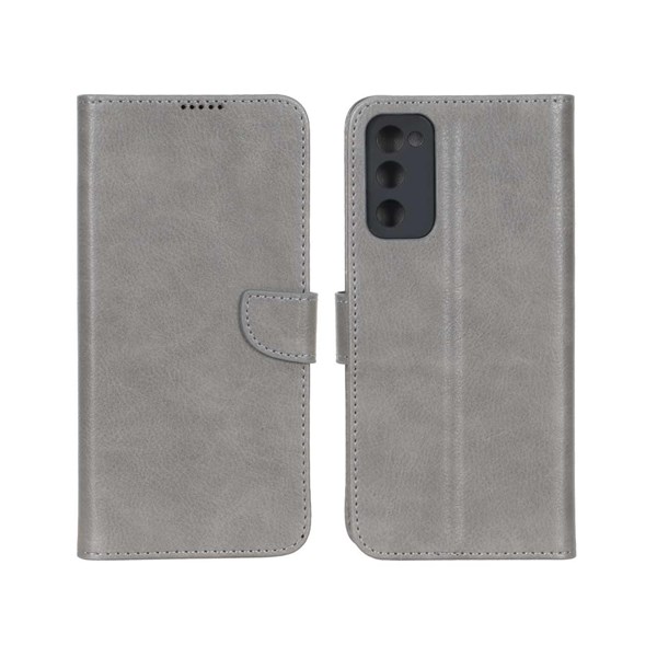 کیف چرمی موبایل مگنتی محافظ لنزدار KRF مدل Samsung Galaxy S20 FE - طوسی
